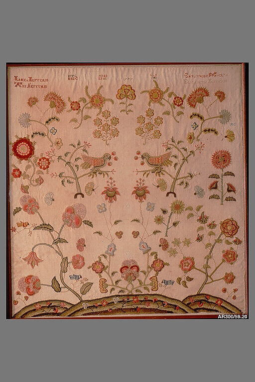 Embroidered Picture, Elizabeth Jefferis, Linen embroidered with crewel wool, American 