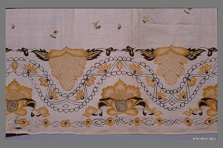 Petticoat, Linen embroidered with crewel wool, American
