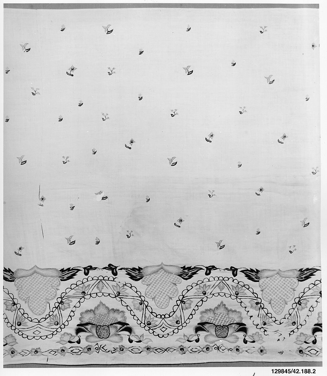 Petticoat, Linen embroidered with crewel wool, American