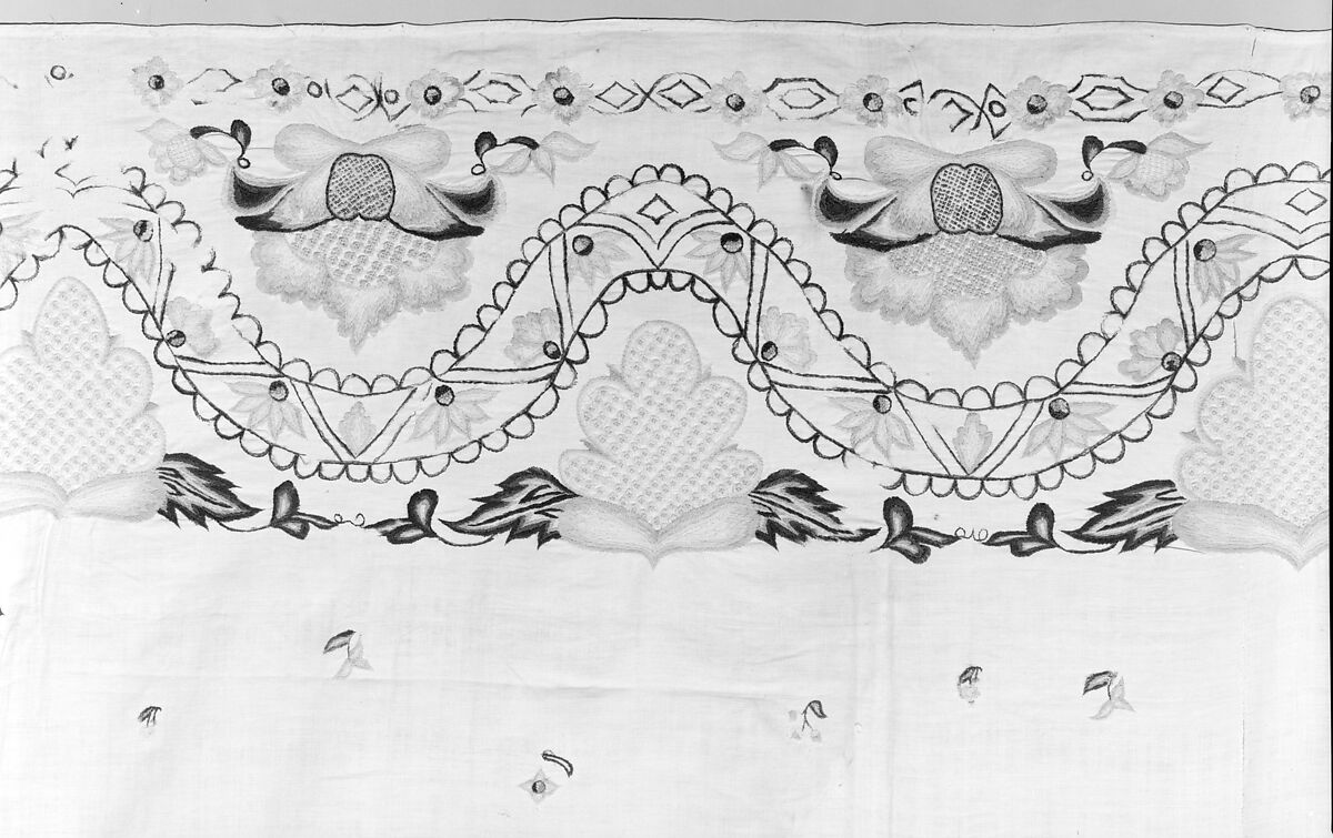 Petticoat, Linen embroidered with crewel wool, American