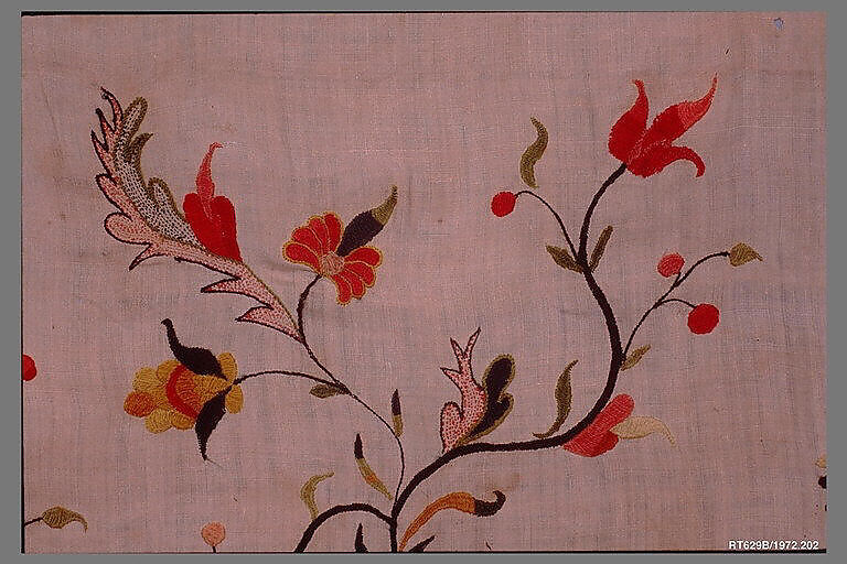 Embroidered panel, Linen embroidered with wool, American