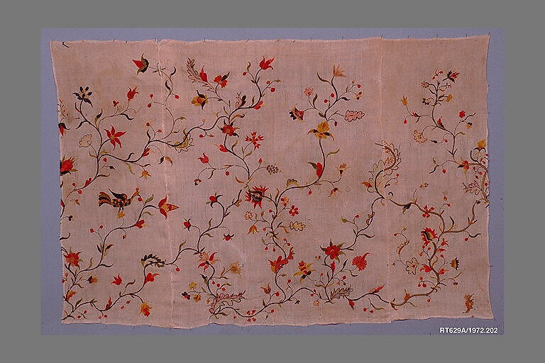 Embroidered panel, Linen embroidered with wool, American 