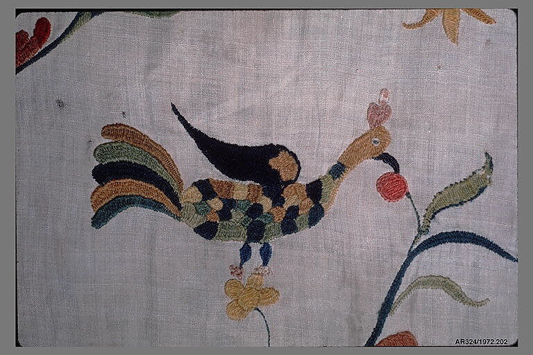Embroidered panel, Linen embroidered with wool, American