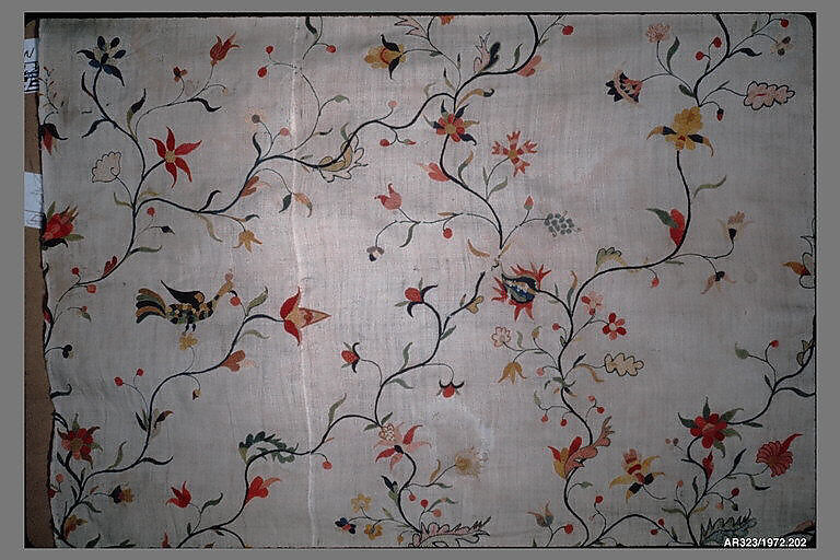 Embroidered panel, Linen embroidered with wool, American