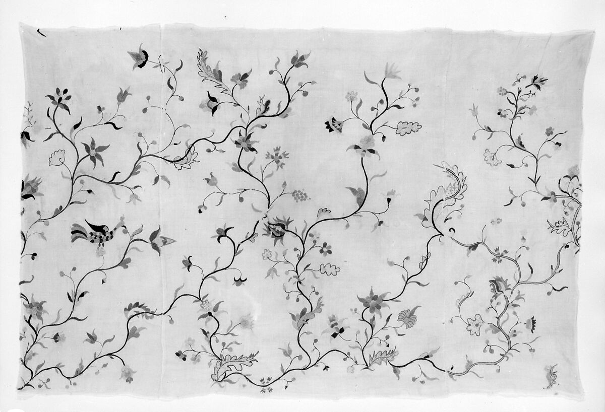 Embroidered panel, Linen embroidered with wool, American