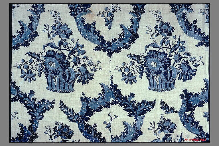 Panel, blue-resist textile, Cotton, painted and block-printed resist, dyed, Indian textile for American market 