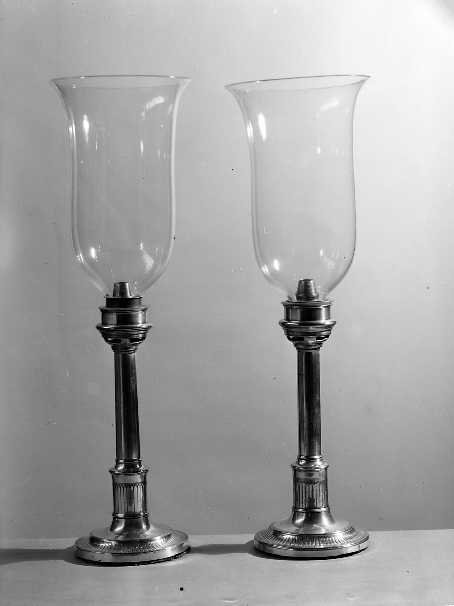 Candlestick, Sheffield silver plate, free-blown glass 