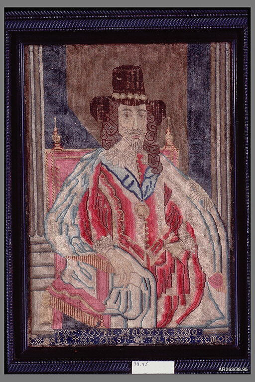 Embroidered picture of Charles I, Canvas embroidered with wool and silk thread, British 