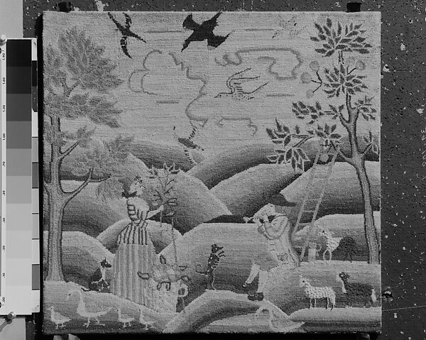 Embroidered Picture, Attributed to Jane Ring Alcock (1719–1766) or, Linen embroidered with wool and silk, American