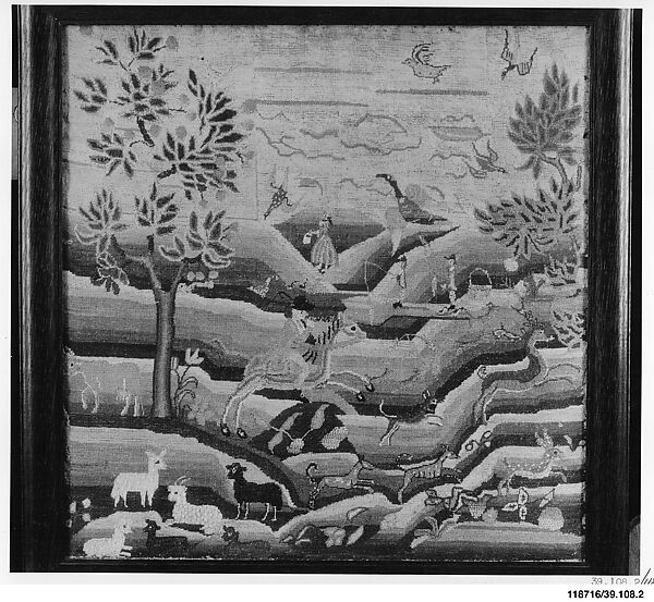 Embroidered Picture, Attributed to Jane Ring Alcock (1719–1766) or, Linen embroidered with wool, silk, and metallic threads, American