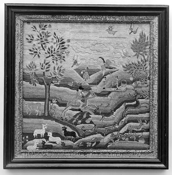 Embroidered Picture, Attributed to Jane Ring Alcock (1719–1766) or, Linen embroidered with wool, silk, and metallic threads, American