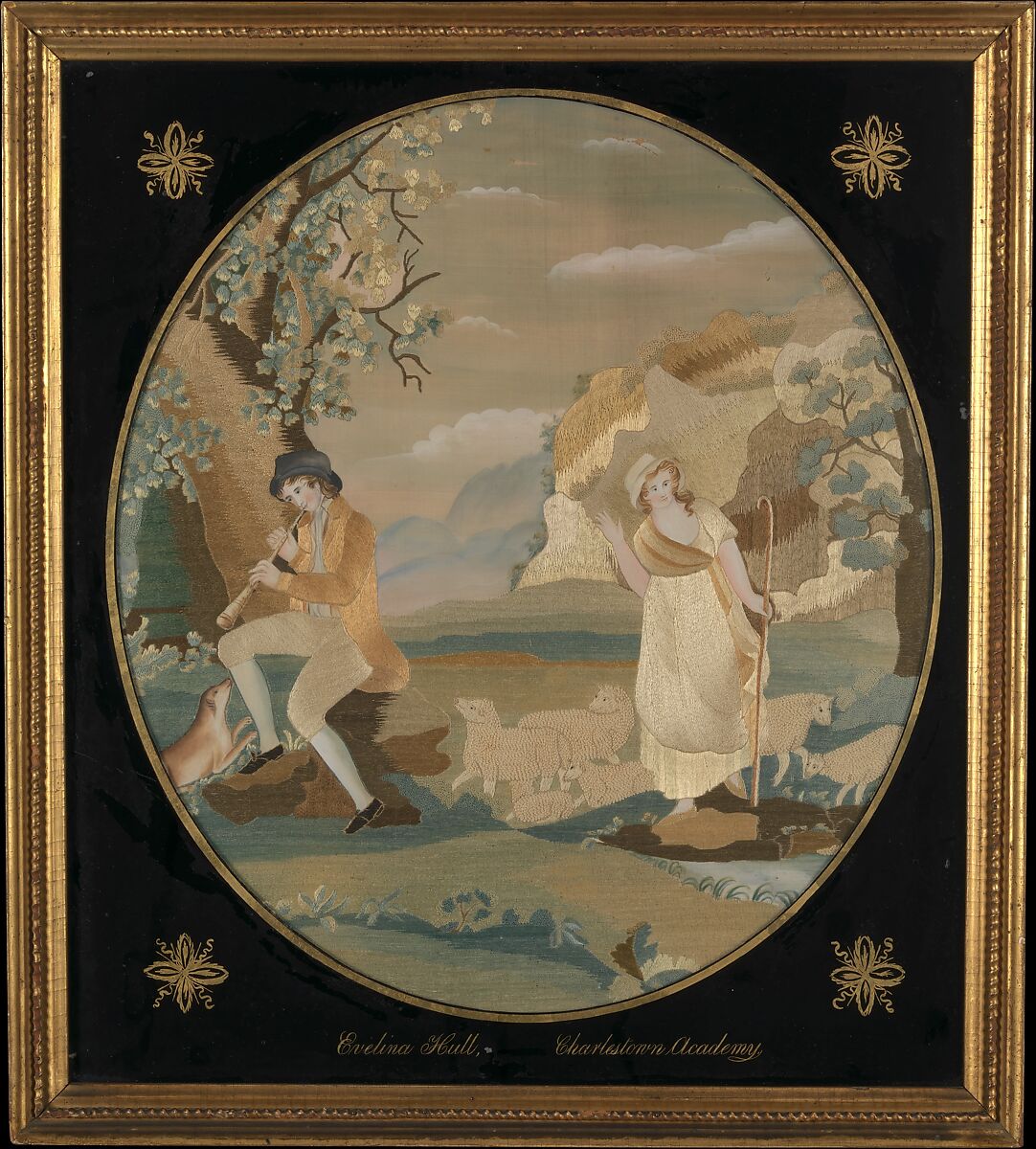 The Shepherdess of the Alps, Evelina Hull (American, 1796–1857), Silk embroidered with silk thread, watercolor, American 