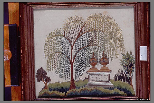Memorial to Metcalf and Samuel Bowler, Attributed to Amy Harris Bowler (American, 1789–1870), Silk and chenille embroidery on silk, American