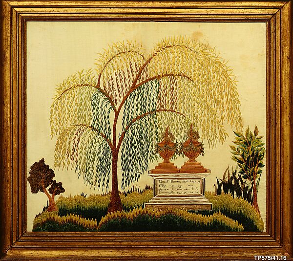 Memorial to Metcalf and Samuel Bowler, Miss Balch&#39;s Boarding and Day School (Providence, Rhode Island), Silk embroidered with chenille and silk threads, American 
