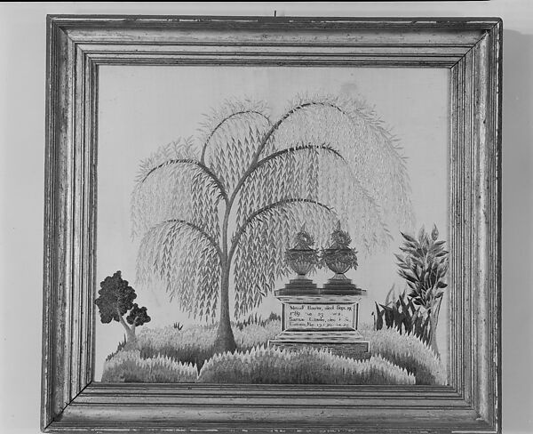 Memorial to Metcalf and Samuel Bowler, Attributed to Amy Harris Bowler (American, 1789–1870), Silk and chenille embroidery on silk, American