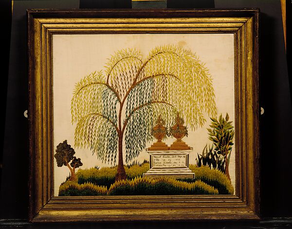 Memorial to Metcalf and Samuel Bowler, Attributed to Amy Harris Bowler (American, 1789–1870), Silk and chenille embroidery on silk, American