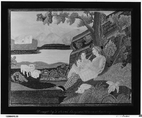 Shepherd and Children, Deborah Sampson, Silk embroidered with chenille and silk threads,
watercolor, American