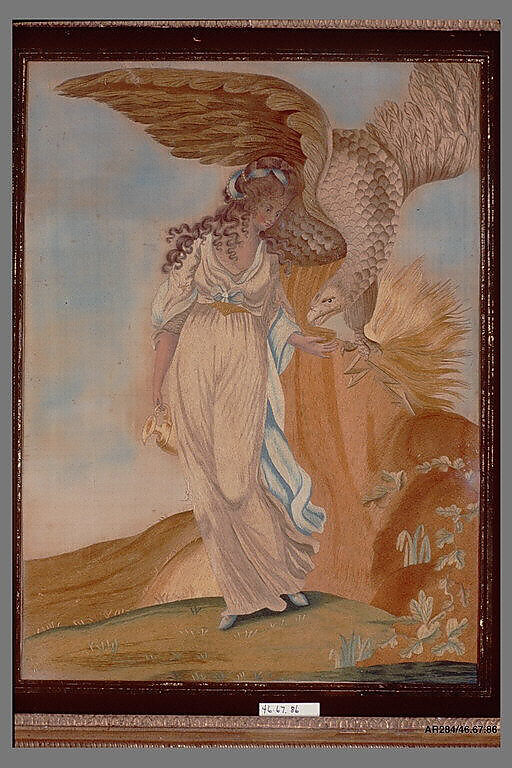 Embroidered and Painted Picture, Silk embroidered with silk thread, painted, American 