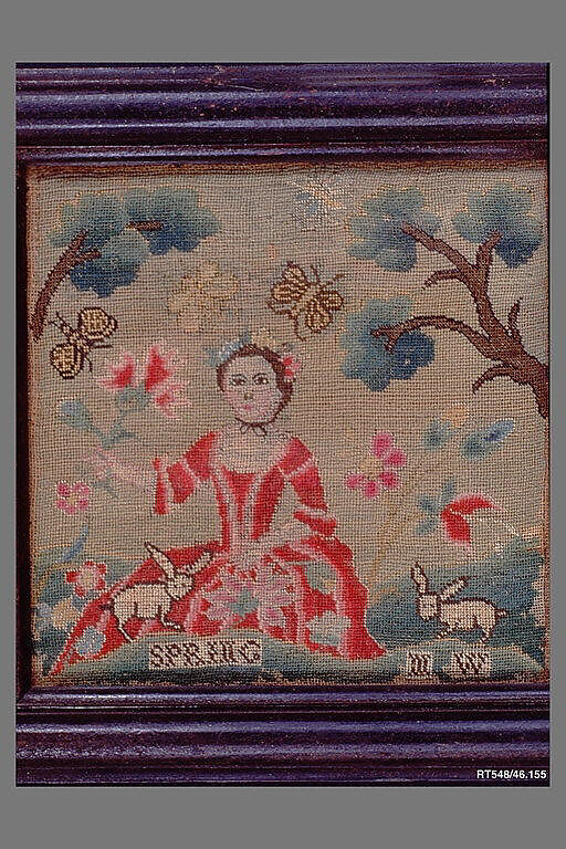 Embroidered Picture, Mary Wright (1740–1829), Linen embroidered with wool and silk thread, American