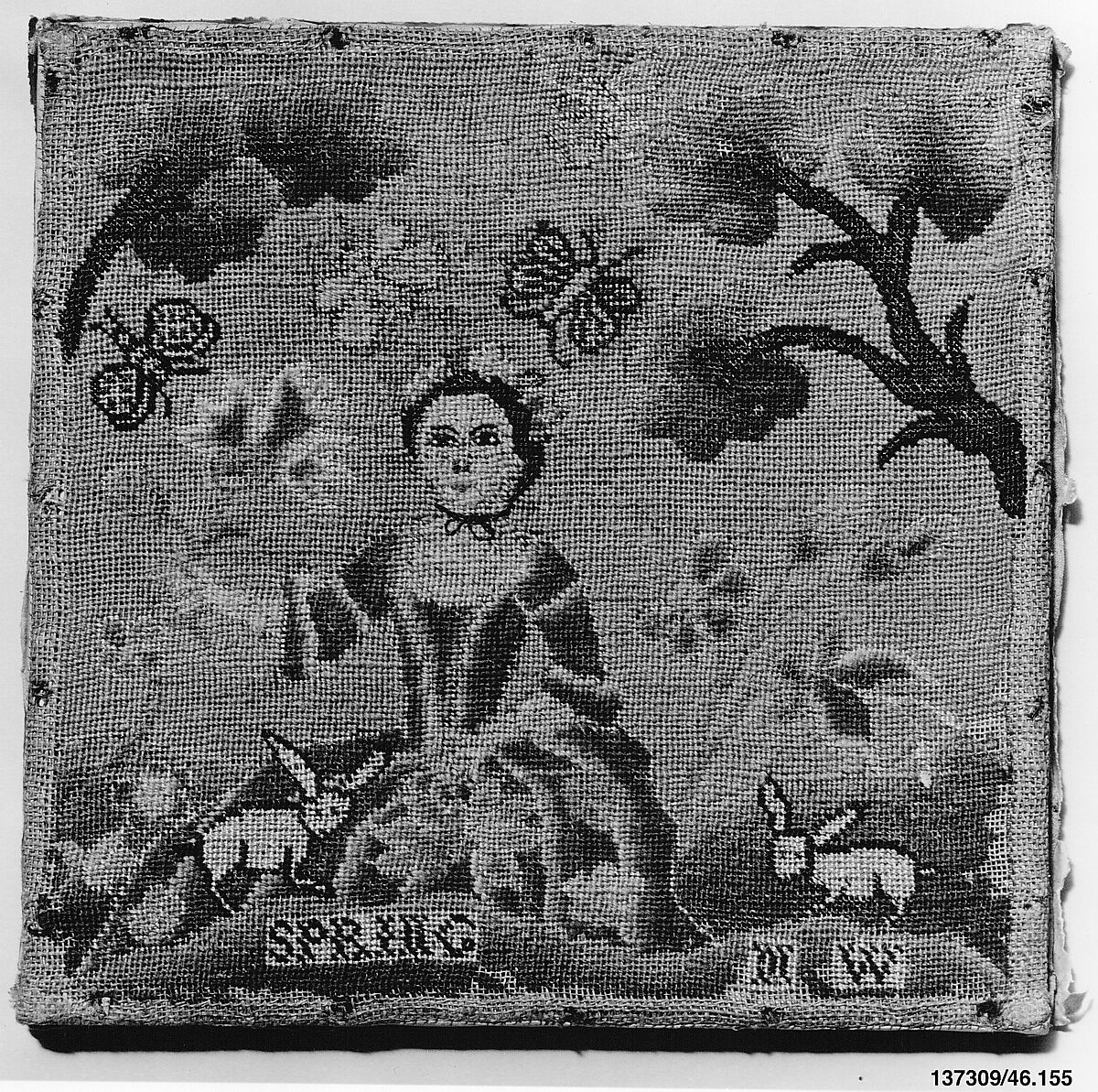 Embroidered Picture, Mary Wright (1740–1829), Linen embroidered with wool and silk thread, American