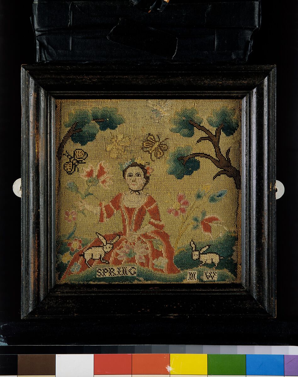 Embroidered Picture, Mary Wright (1740–1829), Linen embroidered with wool and silk thread, American