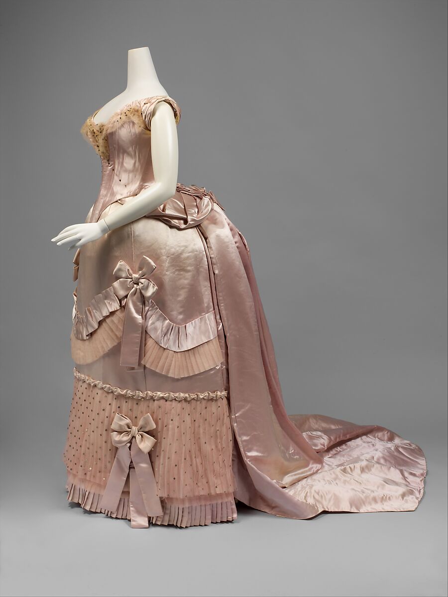 Court presentation ensemble, House of Worth (French, 1858–1956), (a) silk, metal, feathers, glass; (b–d) silk, metal; (e, f) silk; (g) feathers, silk, metal; (h–l) silk, metal, French