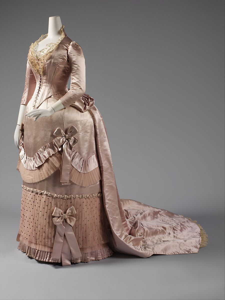 Court presentation ensemble, House of Worth (French, 1858–1956), (a) silk, metal, feathers, glass; (b–d) silk, metal; (e, f) silk; (g) feathers, silk, metal; (h–l) silk, metal, French