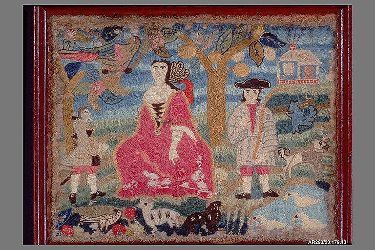 The Indian Princess, Wool and silk on linen, embroidered, American