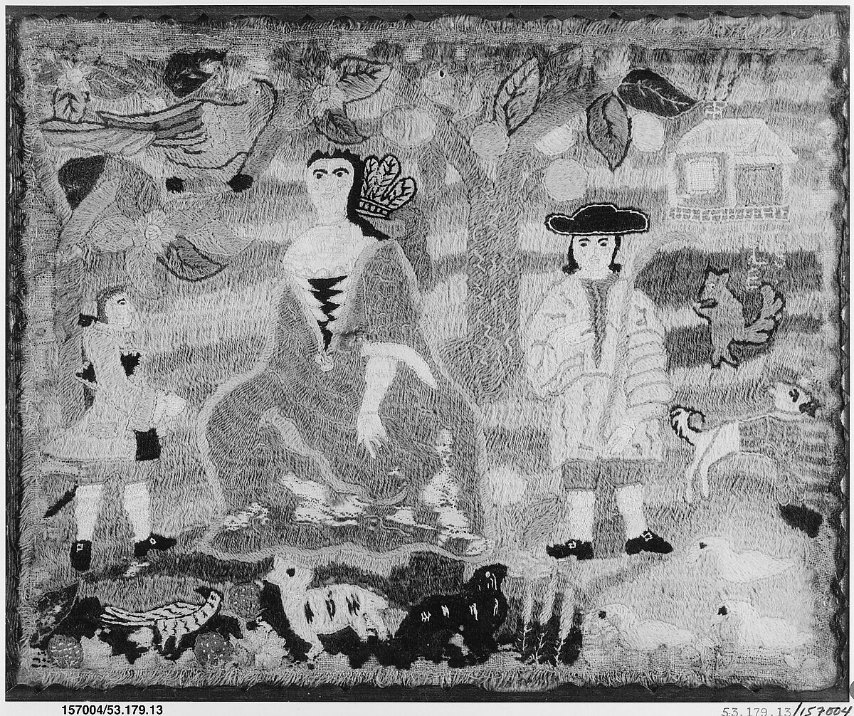 The Indian Princess, Wool and silk on linen, embroidered, American