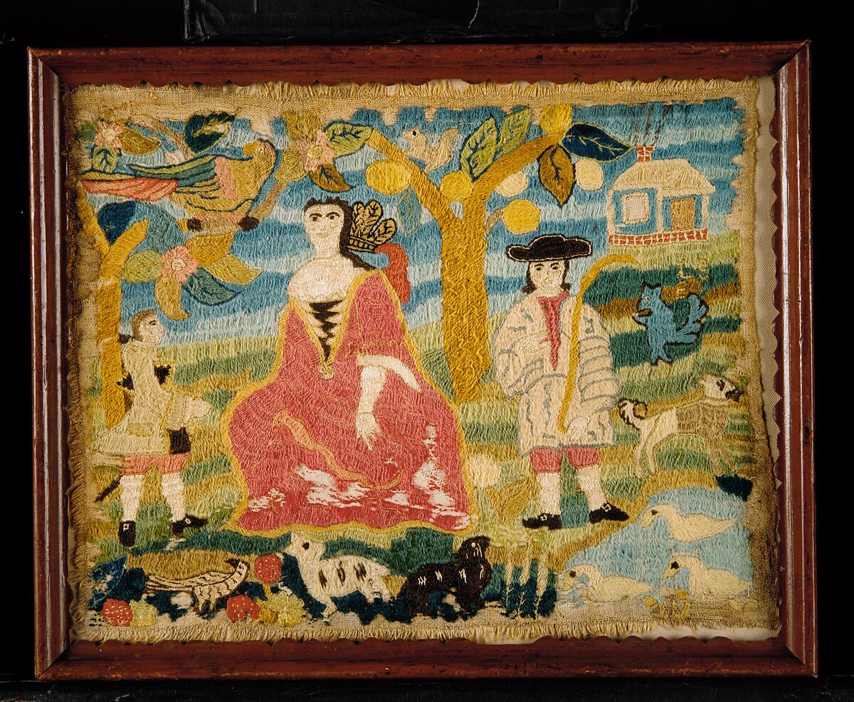 The Indian Princess, Wool and silk on linen, embroidered, American
