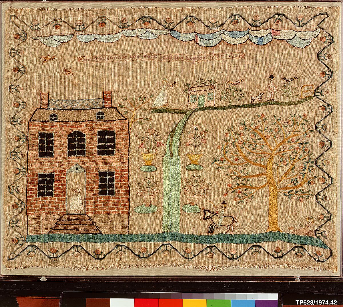 Sampler, Millsent Connor (American, born 1789), Silk embroidery on linen, American