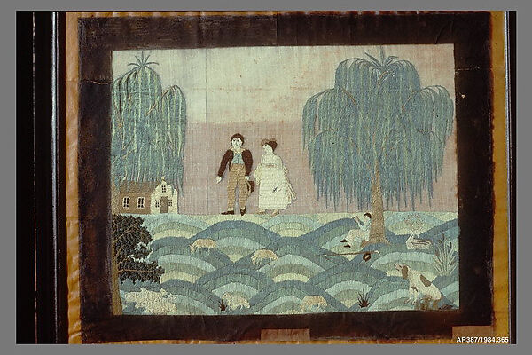 The Shepherd’s Grove, Agnes Yeakle, Linen or cotton embroidered with silk thread, American 