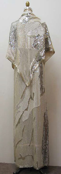 Ensemble, Halston (American, Des Moines, Iowa 1932–1990 San Francisco, California), (a, b) silk, glass, synthetic; (c) silk, glass, American