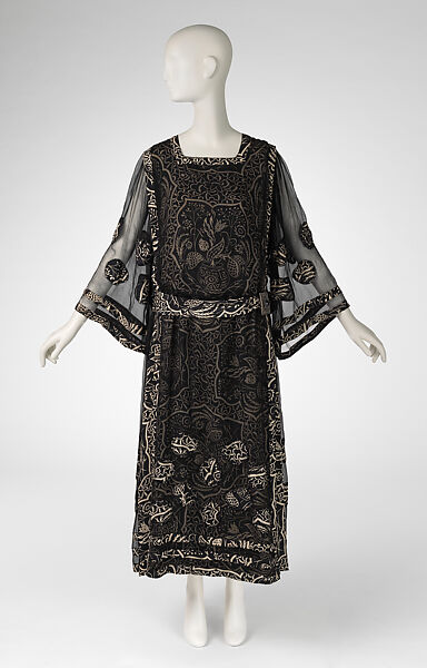 Dress, Attributed to Wiener Werkstätte, silk, silk, metal, crystals, Austrian 