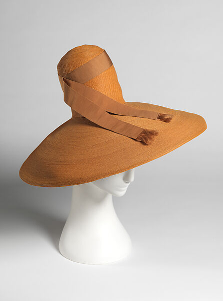 Hat, Gilbert Adrian (American, Naugatuck, Connecticut 1903–1959 Hollywood, California), straw, silk, American 