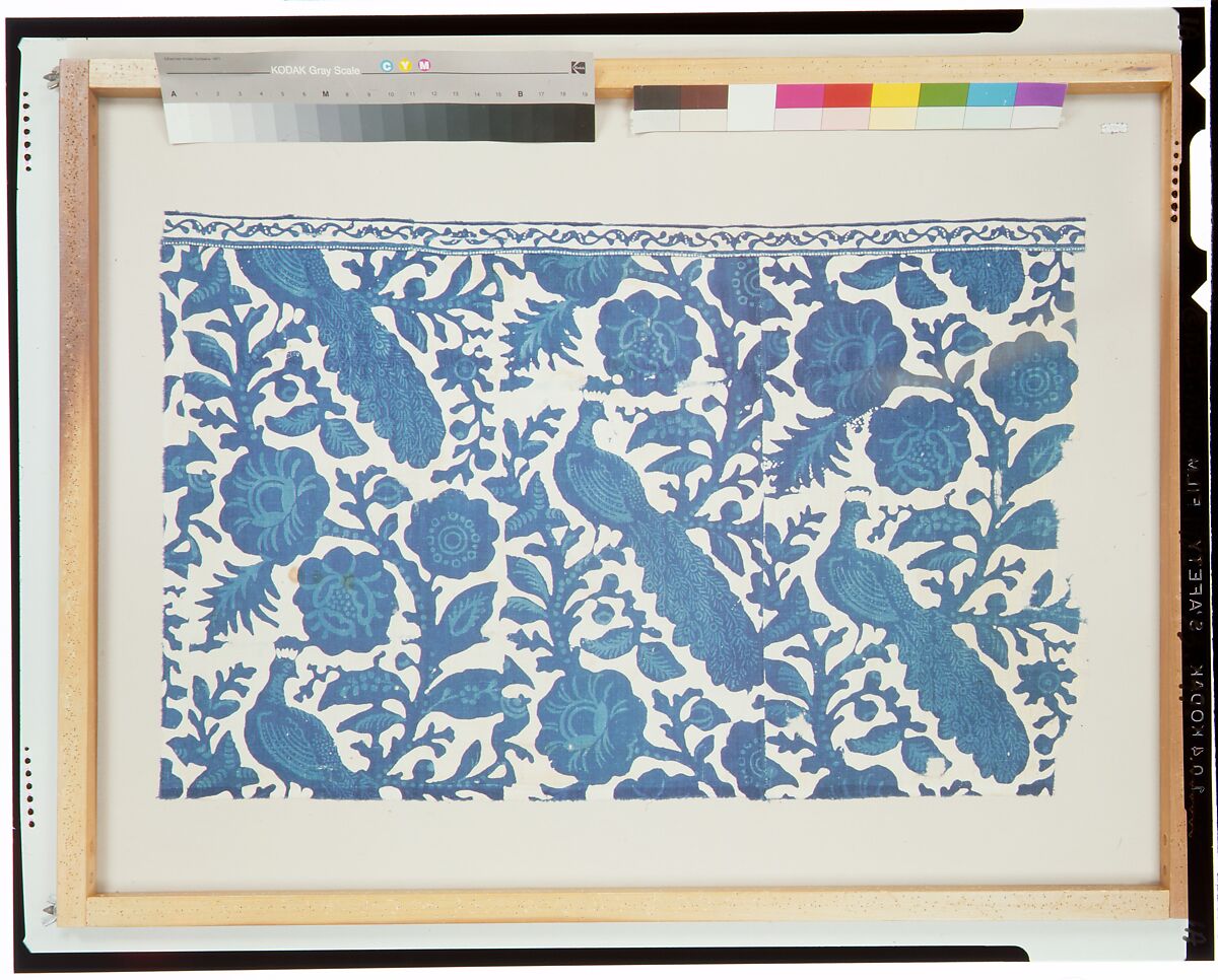 Partial curtain, blue-resist textile, Cotton, painted and block-printed resist, dyed, Indian textile for American market