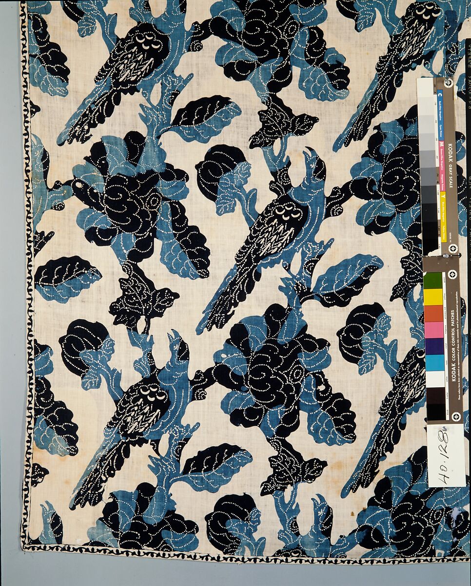 Curtain panel, blue-resist textile, Cotton, painted and block-printed resist, dyed, Indian textile for American market