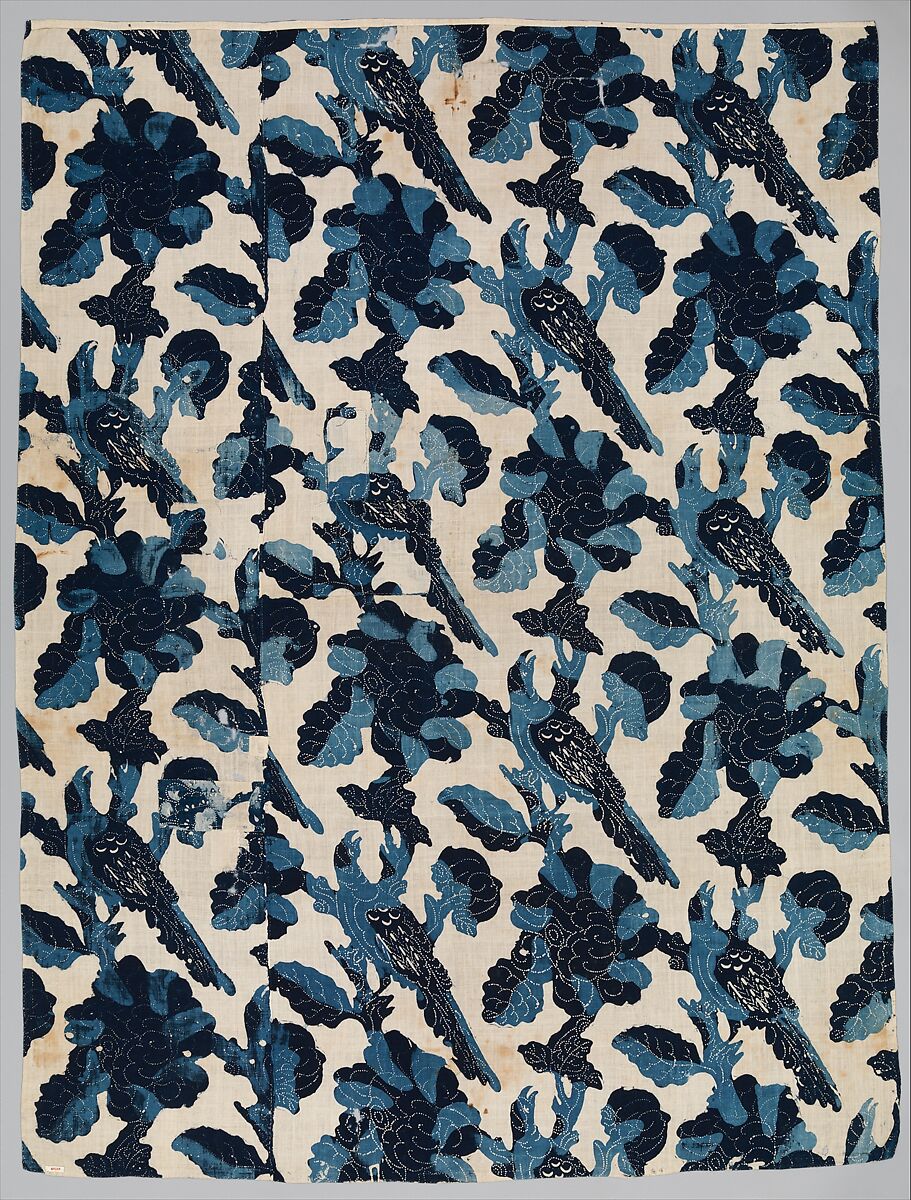 Curtain panel, blue-resist textile, Cotton, painted and block-printed resist, dyed, Indian textile for American market