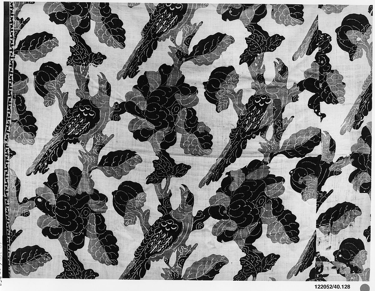 Curtain panel, blue-resist textile, Cotton, painted and block-printed resist, dyed, Indian textile for American market