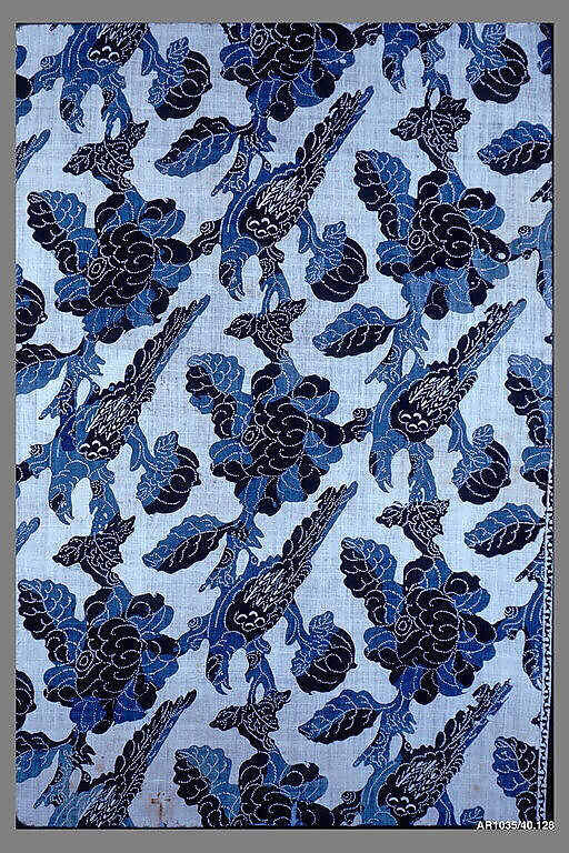 Curtain panel, blue-resist textile, Cotton, painted and block-printed resist, dyed, Indian textile for American market