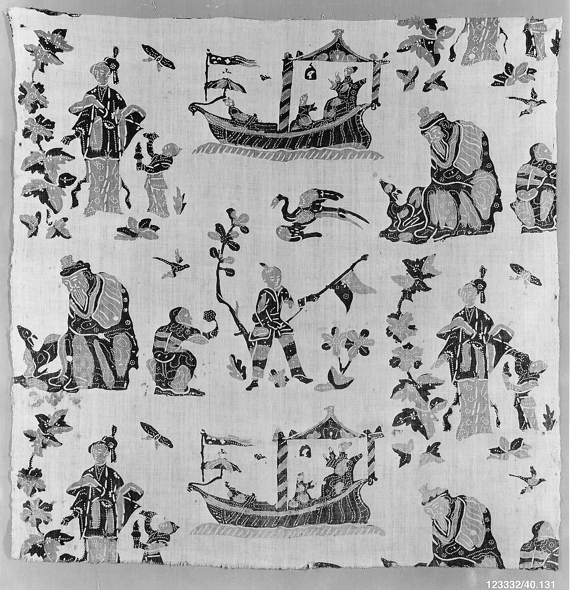 Piece, blue-resist textile, Cotton, painted and block-printed resist, dyed, Indian textile for American market