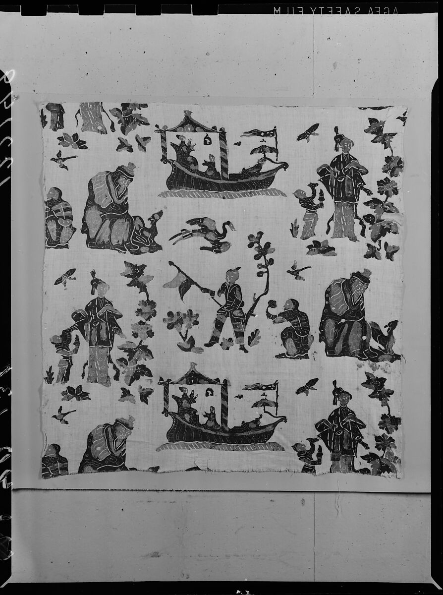 Piece, blue-resist textile, Cotton, painted and block-printed resist, dyed, Indian textile for American market