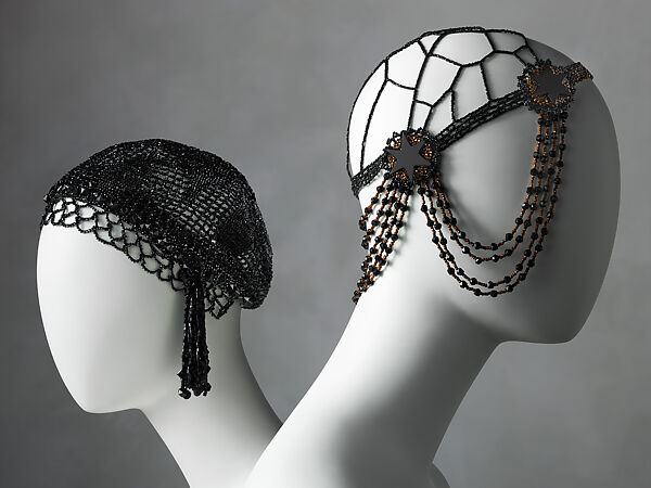 Headdress, silk, glass, American or European