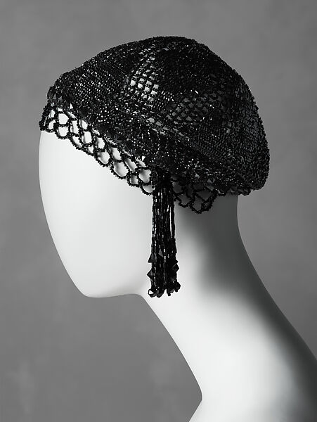 Headdress, silk, glass, American or European 