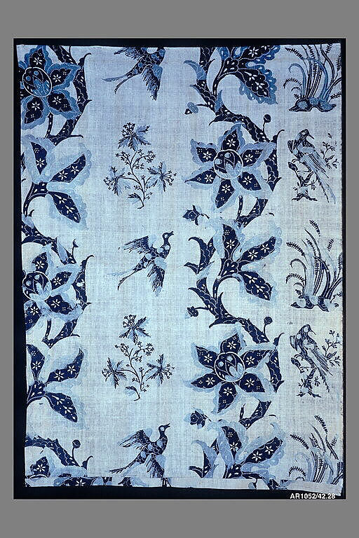 Panel, blue-resist textile, Cotton, painted and block-printed resist, dyed, Indian textile for American market 