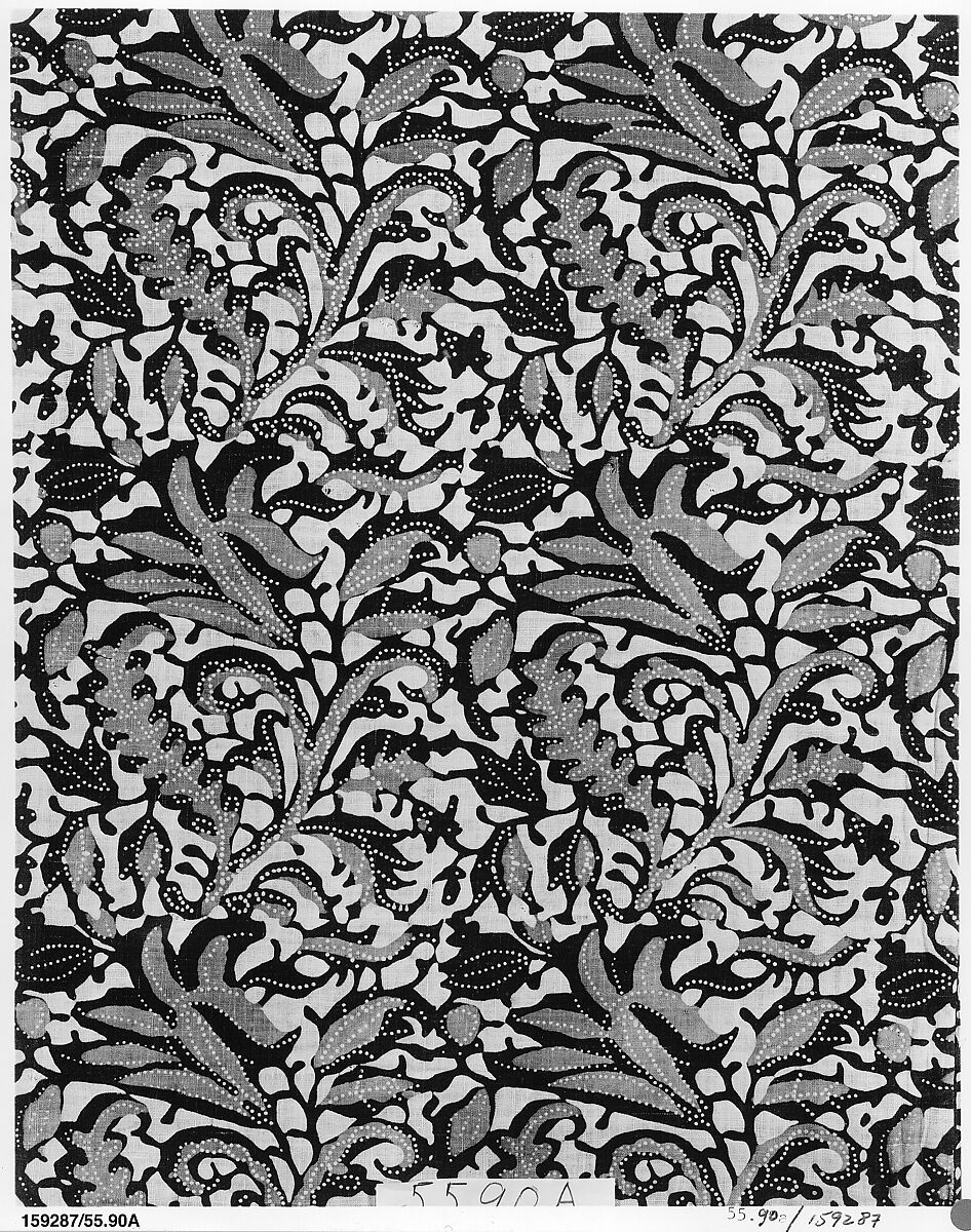 Panel, blue-resist textile, Cotton, painted and block-printed resist, dyed, Indian textile for American market