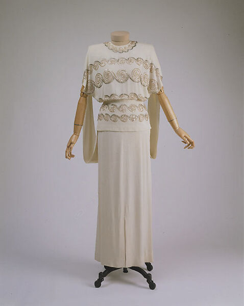 Evening dress, Gilbert Adrian (American, Naugatuck, Connecticut 1903–1959 Hollywood, California), rayon, glass, plastic (cellulose acetate), American