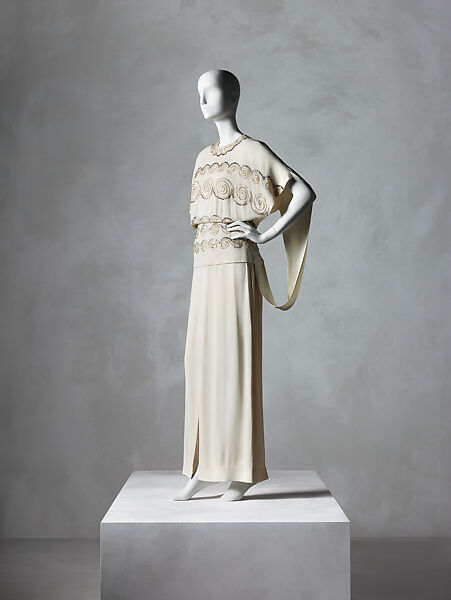 Evening dress, Gilbert Adrian  American, rayon, glass, plastic (cellulose acetate), American