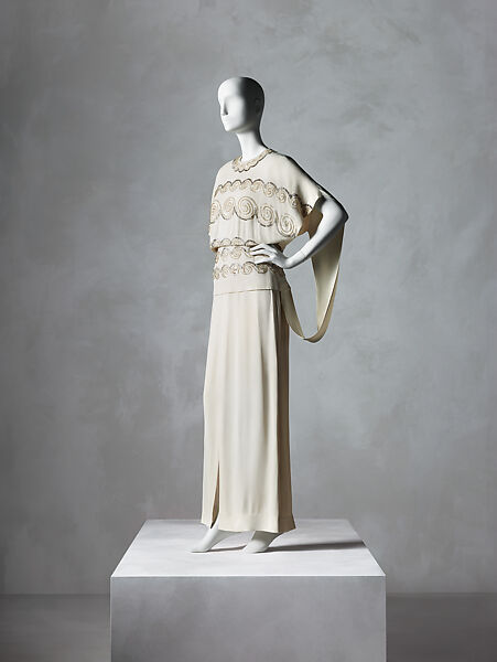 Evening dress, Gilbert Adrian (American, Naugatuck, Connecticut 1903–1959 Hollywood, California), rayon, glass, plastic (cellulose acetate), American 