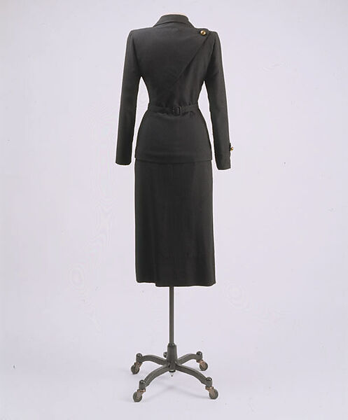 Suit, Gilbert Adrian (American, Naugatuck, Connecticut 1903–1959 Hollywood, California), (a, b) wool, metal (c) leather, metal, American